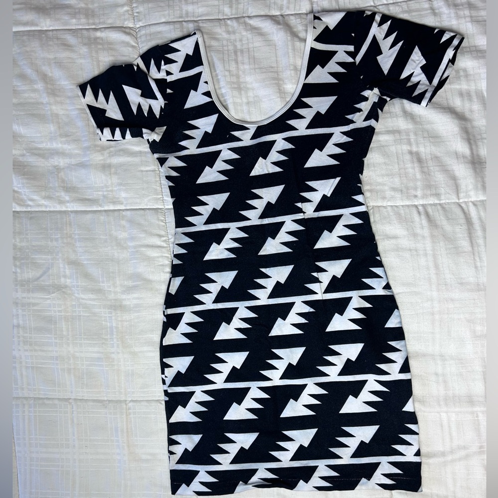 Black white vintage American apparel, bodycon short dress with lightning bolts